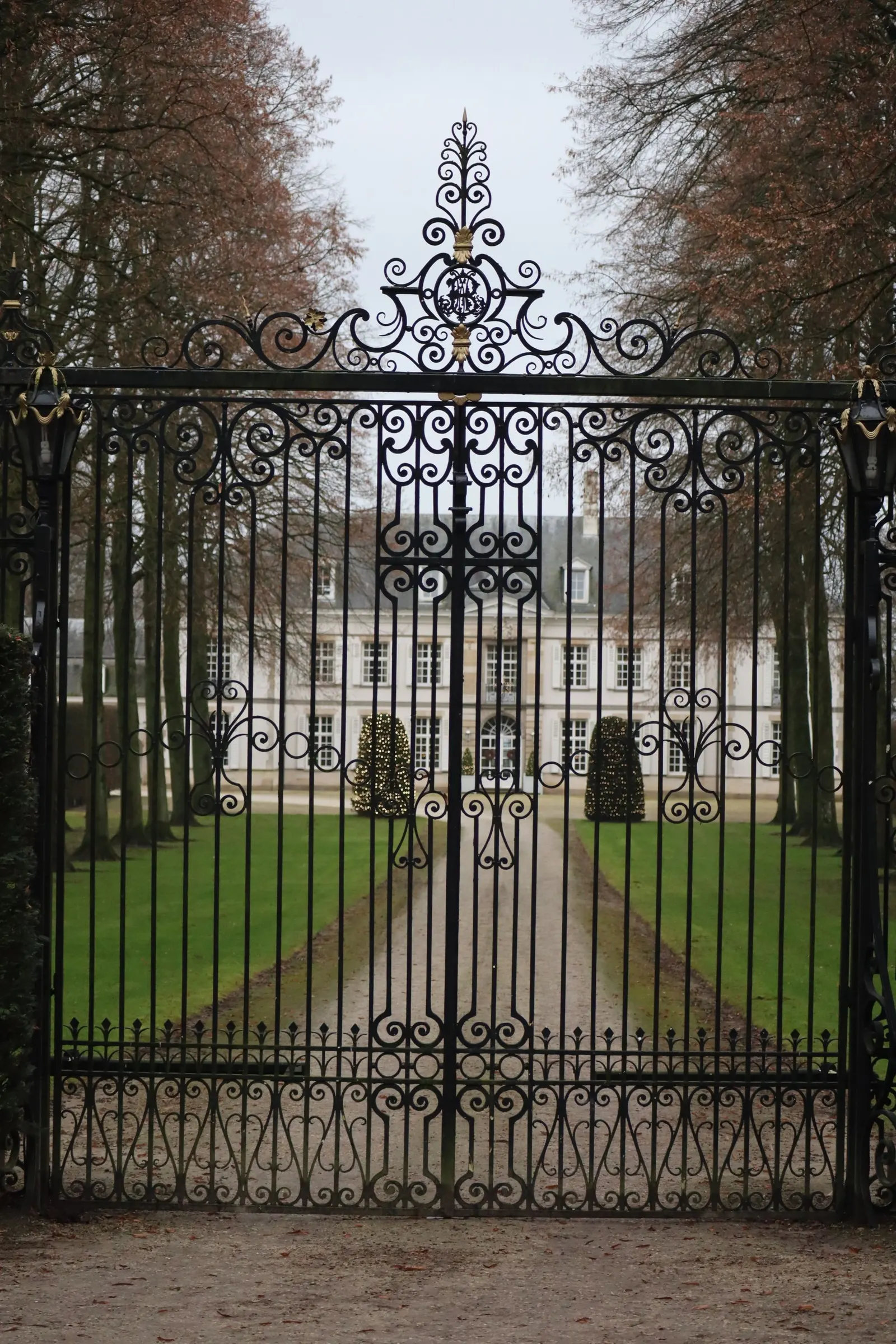 Black wrought-iron estate gate